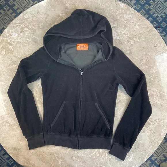 Juicy Couture Black Terry Zipped Hoodie with Pockets Size Small - Picture 2 of 10